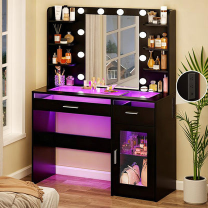 Modern LED Vanity Desk with Mirror & Storage
